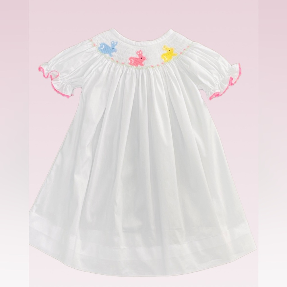 Pleats & Stitches White Smocked Bunny Dress NWT SZ 6
